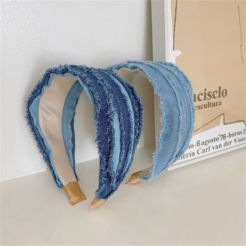 

Korea Simple Fashion Retro Wide Side Denim Folded Headband