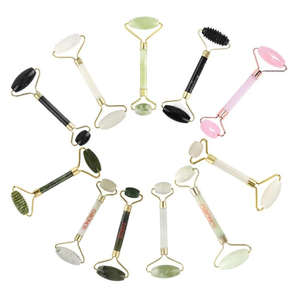 

Natural Facial Massager Face Roller Gua Sha Scraper Double Heads Jade Stone Roller Skin Care Rose Quartz Massage for Face Body