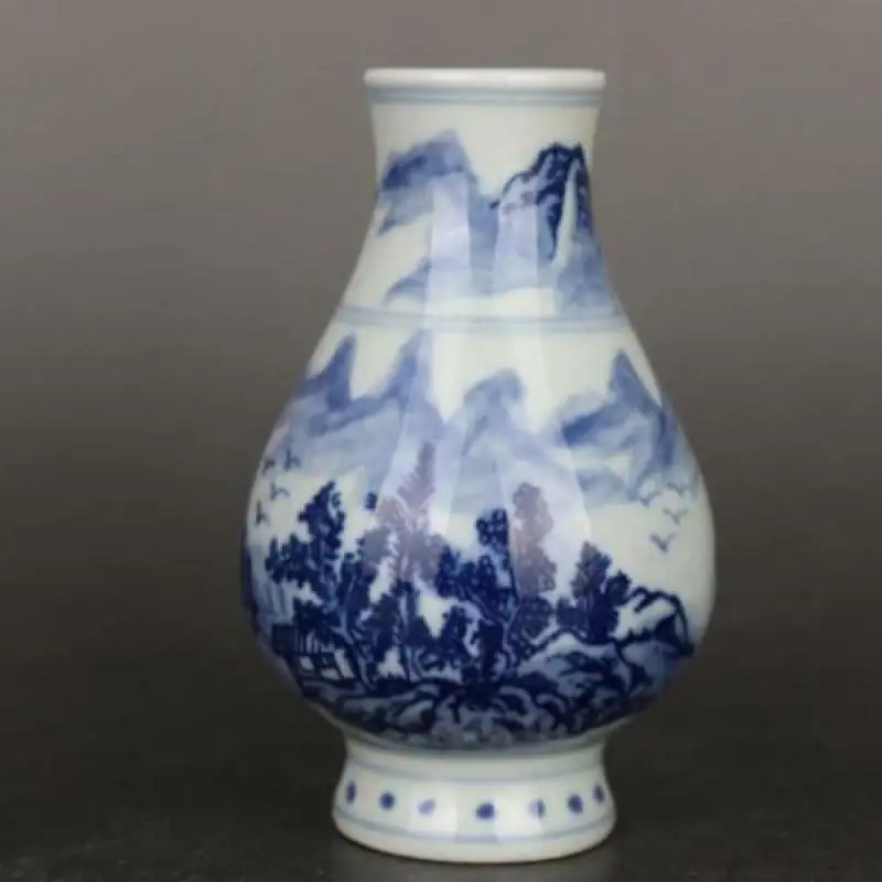 

Chinese Blue and White Porcelain Qing Qianlong Landscape Pattern Vase 4.30 Inch