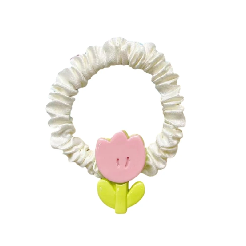 

A0NF Tulips Flower Hair Bow Elastic Hair Ties Stretchy Hairband Floral Headpiece Scrunchies Ponytail Holder for Women Girls