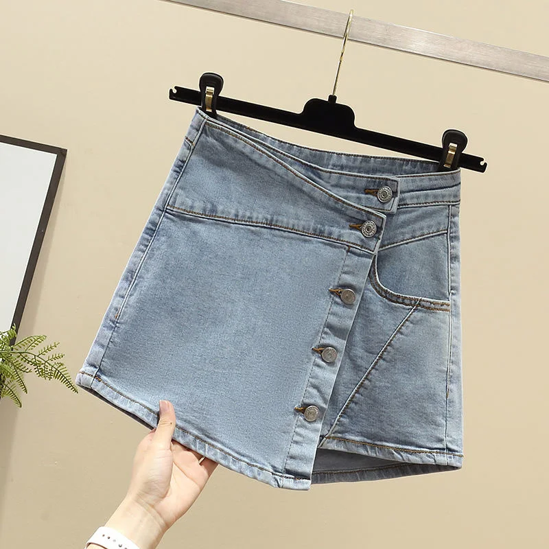 

Streetwear Shorts Skirts Women Solid A-line Mini Denim Skirts Button High Waist All-match Korean Fashion Chic Jeans Skirts 5XL