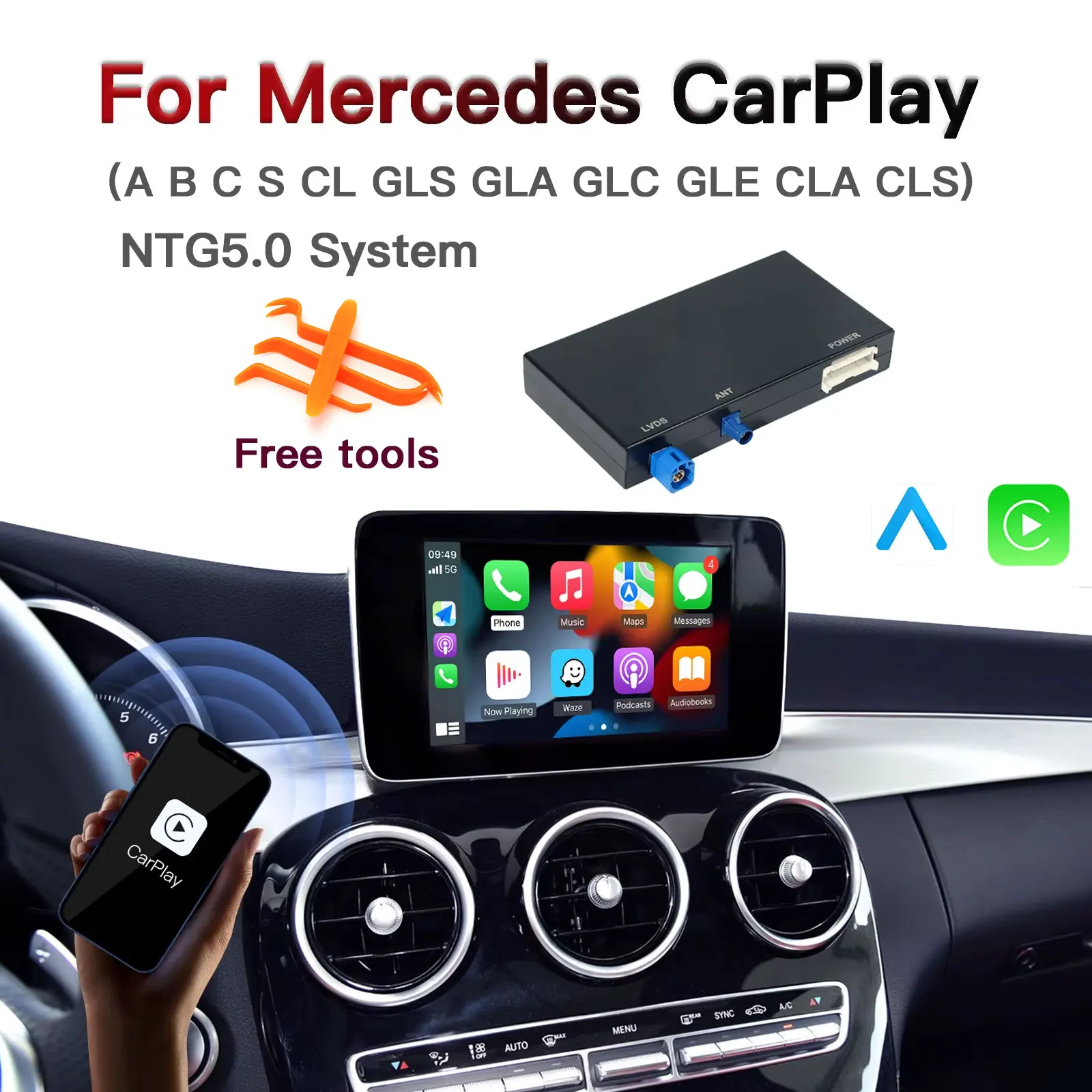 ACODO Wireless CarPlay Android Auto для Mercedes Benz A CLA GLA C-Class W205 GLC 2015-2018 с Mirror Link AirPlay Car Play