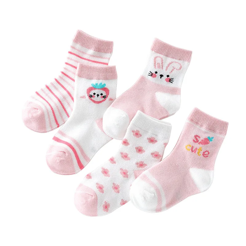 

5Pairs 0-12years Cotton Kids Socks Breathable Mesh Socks for Baby Girls Cute Cartoon Newborn Toddler Sport Girls Summer Socks