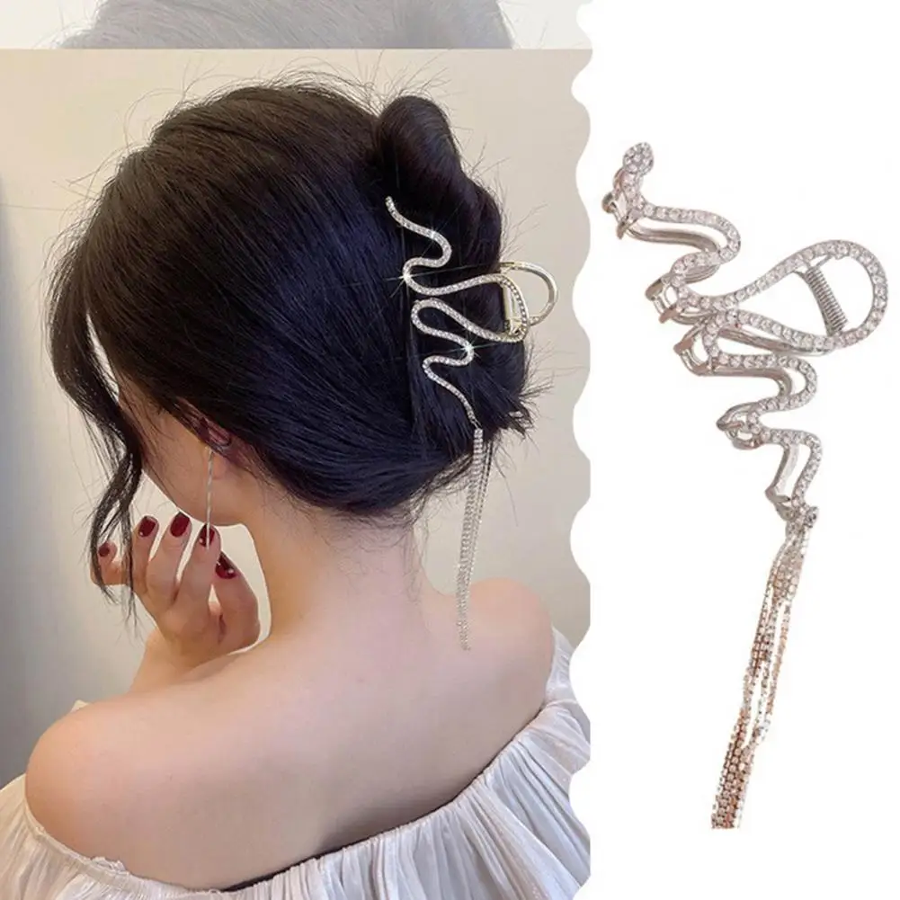 

Hair Clamp Temperament Alloy Hair Accessories Rhinestone Embedded Snake-shaped Girls Jaw Clip Jaw Clip for Thin Medium Hair