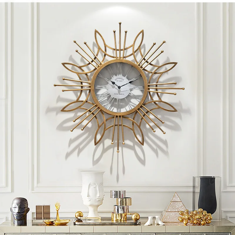 

American Creative Clock Art Wall Clock Living Room Wall Decoration Wall Clock Handmade Iron Clock Bedroom