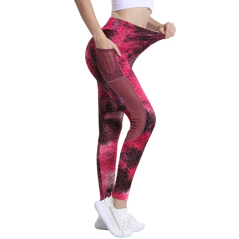 

Yoga Pants Tie Dyed High Waisted Peach Buttocks Sports Beauty Body Pilates Fitness Pants Women Mesh Patchwork Pockets Tight Suit