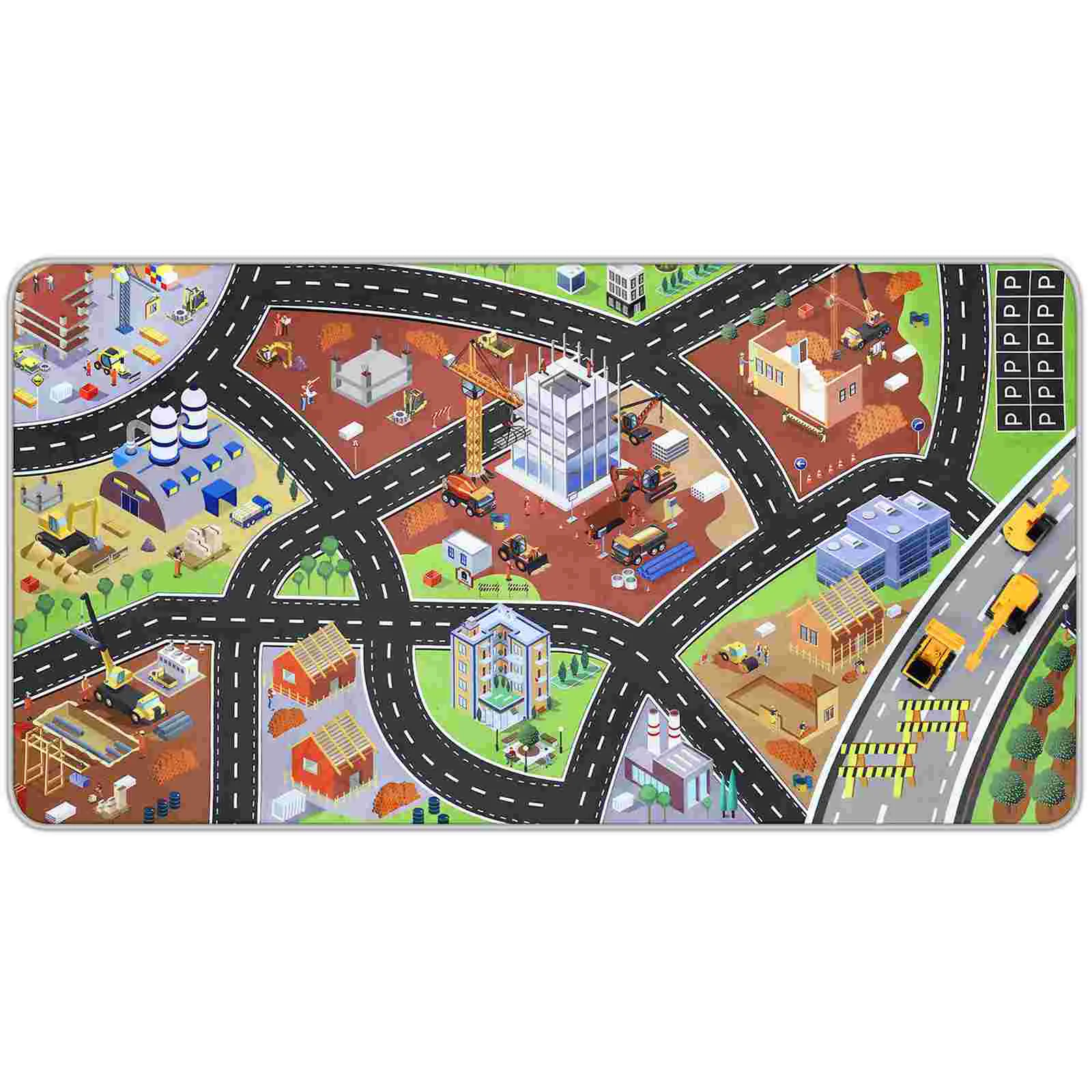 

PARTYKINDOM Construction Theme Kids Carpet Playmat Engineering Playing Rug Educational Scene Map Floor Cushion with Alloy Pull