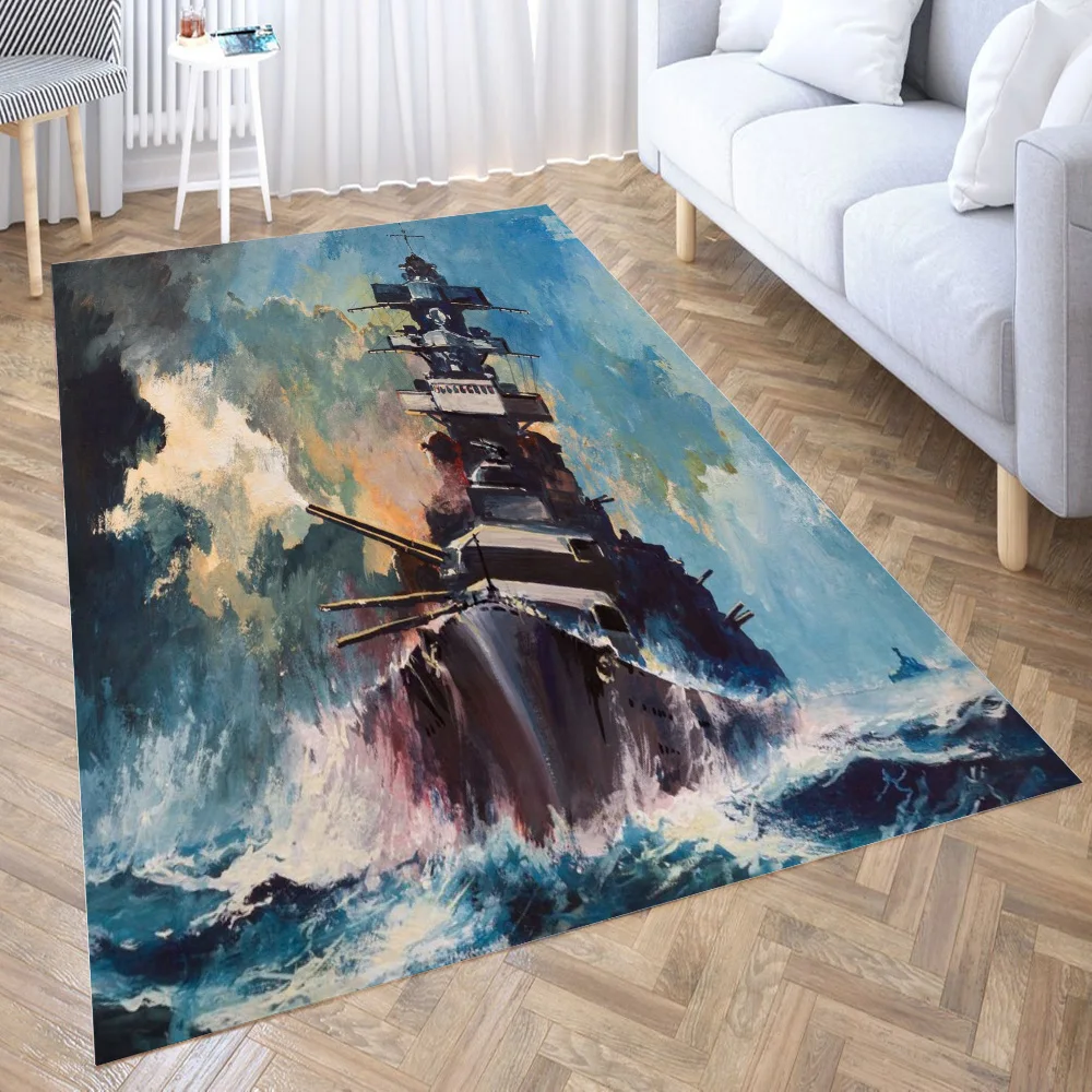 

American Battleship WW 2 Rug Floor Mats Carpet for Living Room Doormat Plush Non-slip Chair Mat Bathroom Carpet