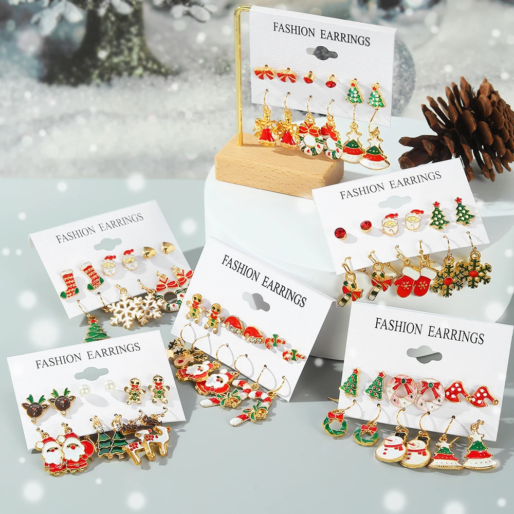 

KISSWIFE New Christmas Earrings Set For Women Kids Elk Gingerbread Man Snowflake Drop Earrings Jewelry Christmas Gifts Party Hot