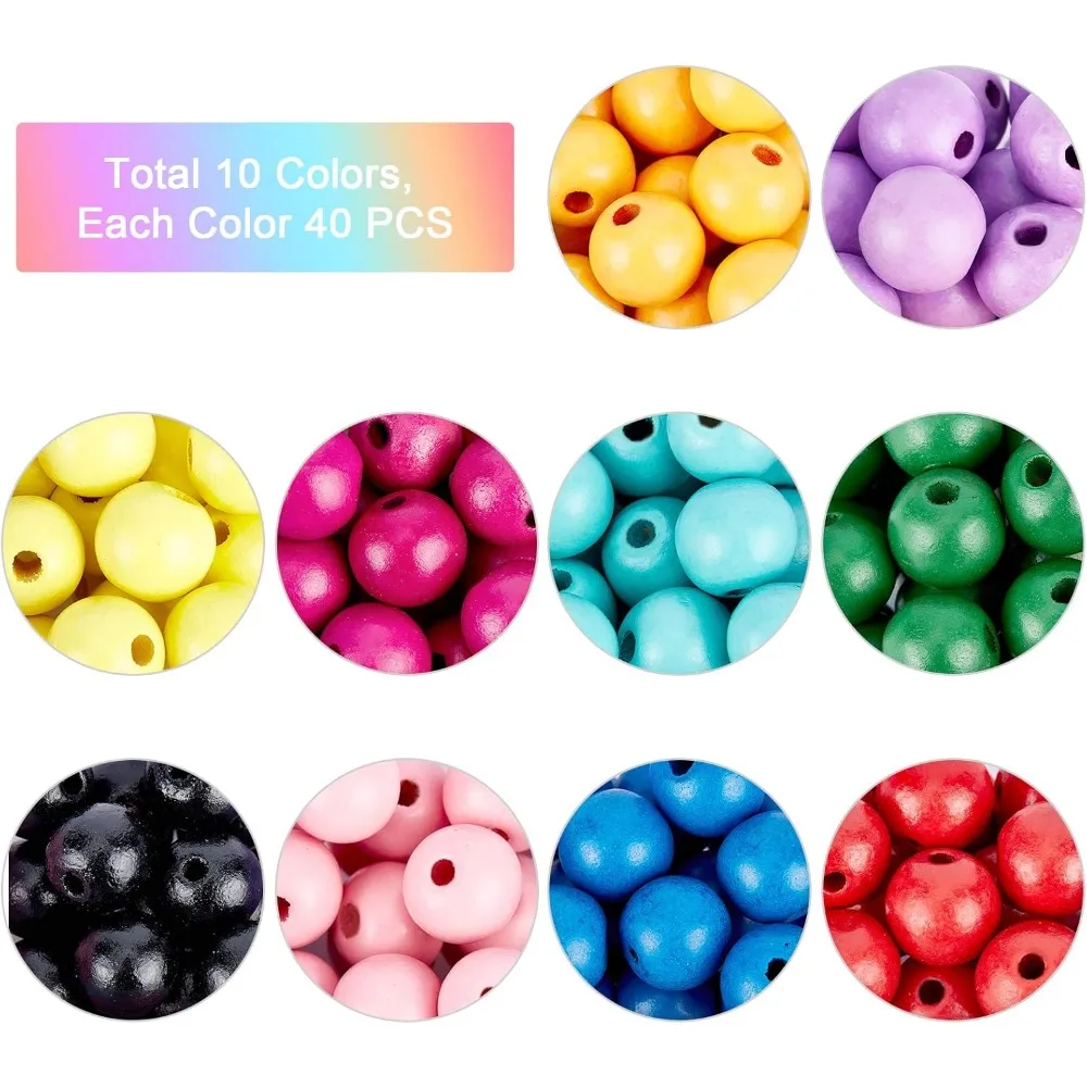 400 шт. 14 мм окрашенные деревянные бусины 10 цветов для рукоделия круглые шарики