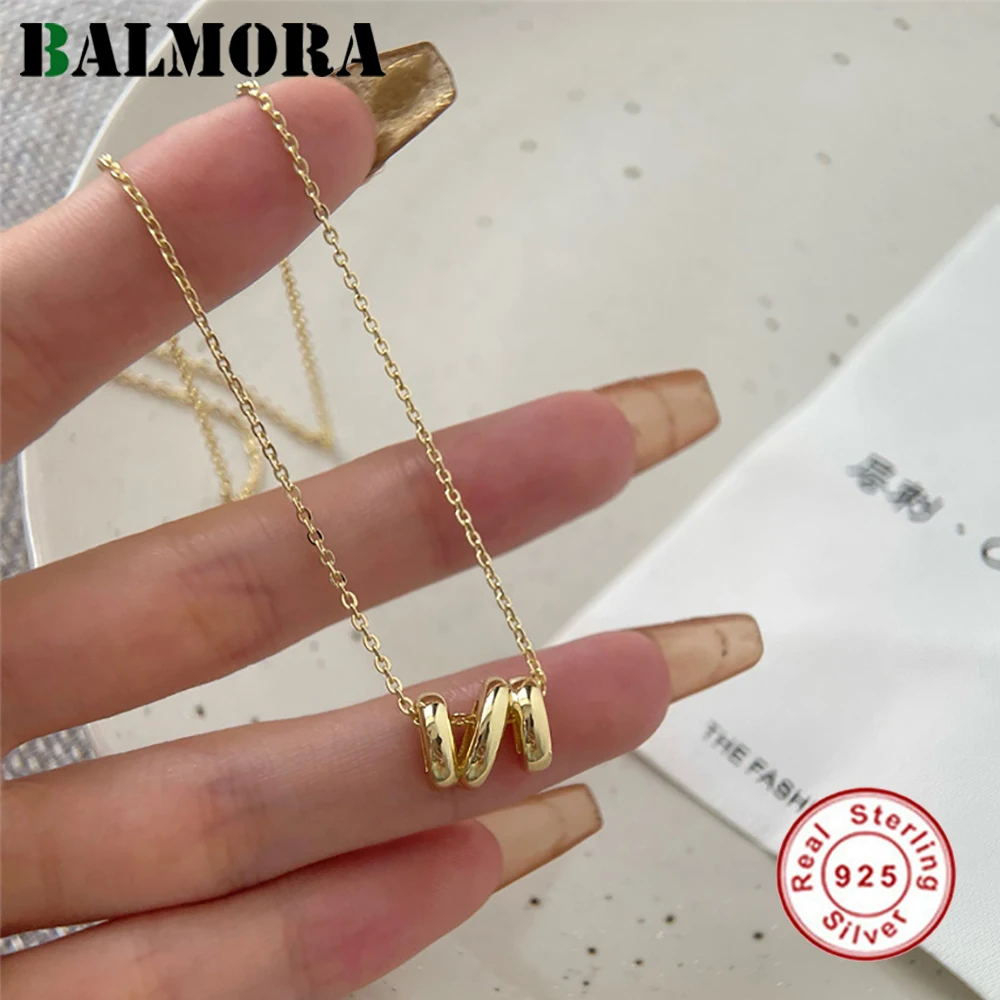 

BALMORA S925 Silver Simple Gold Three Layer Ripple Necklace for Women Trendy Geometric Statement Daily Life Chain Jewelry Gift