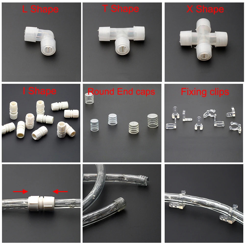 10pcs/lot LED Strip Neon Light Middle Connector 11mm 12mm X/T/L/I Shape Plastic End Caps Mounting Clips for Round 2-Wire