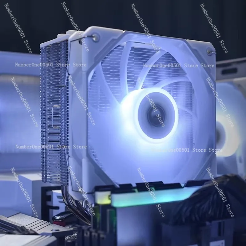 Фото Кулер для процессора ID-COOLING SE-224-XT, белый, со светодиодами, 4 тепловые трубки, башенный радиатор, контроль температуры, никелированное покрытие №1