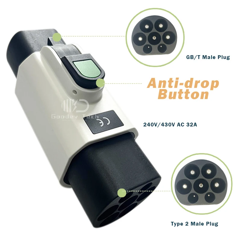 

Адаптер GBT на Type 2 EV IEC62196 на стандартный адаптер зарядного преобразователя электрических автомобилей в Китае 32A 7KW 22KW с крючком для защиты от падения