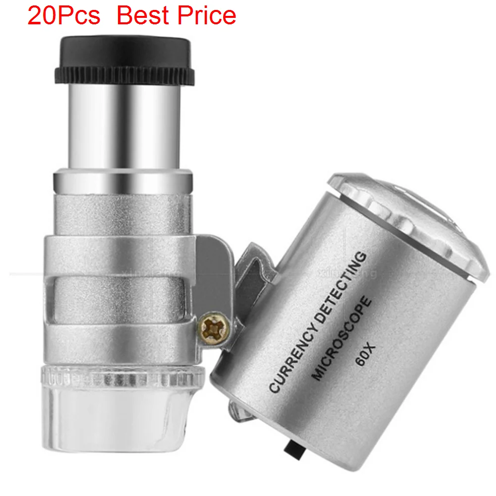 

20Pcs/lot 60x Jewelry Led Lamp Uv Detection Portable Pocket Microscope Identification Antique Tea Magnifier Magnifying Glass