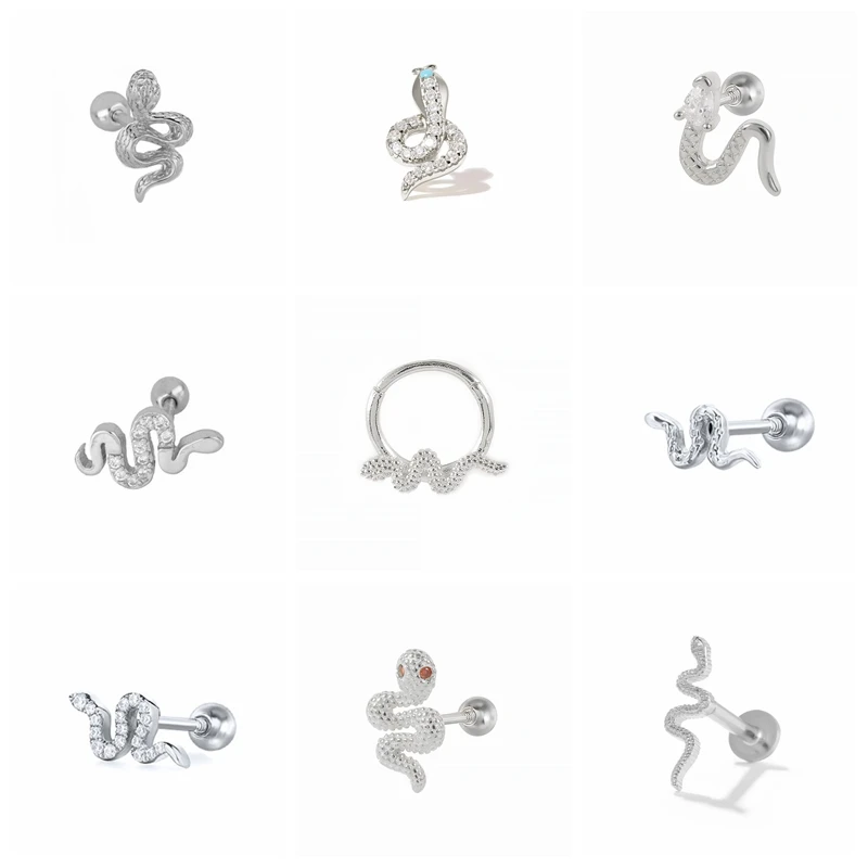 

GS 925 Sterling Silver Cute Small Snake Collection Piercing Earrings For Women Gift Various Twisted Zircon Snake Studs 1piece