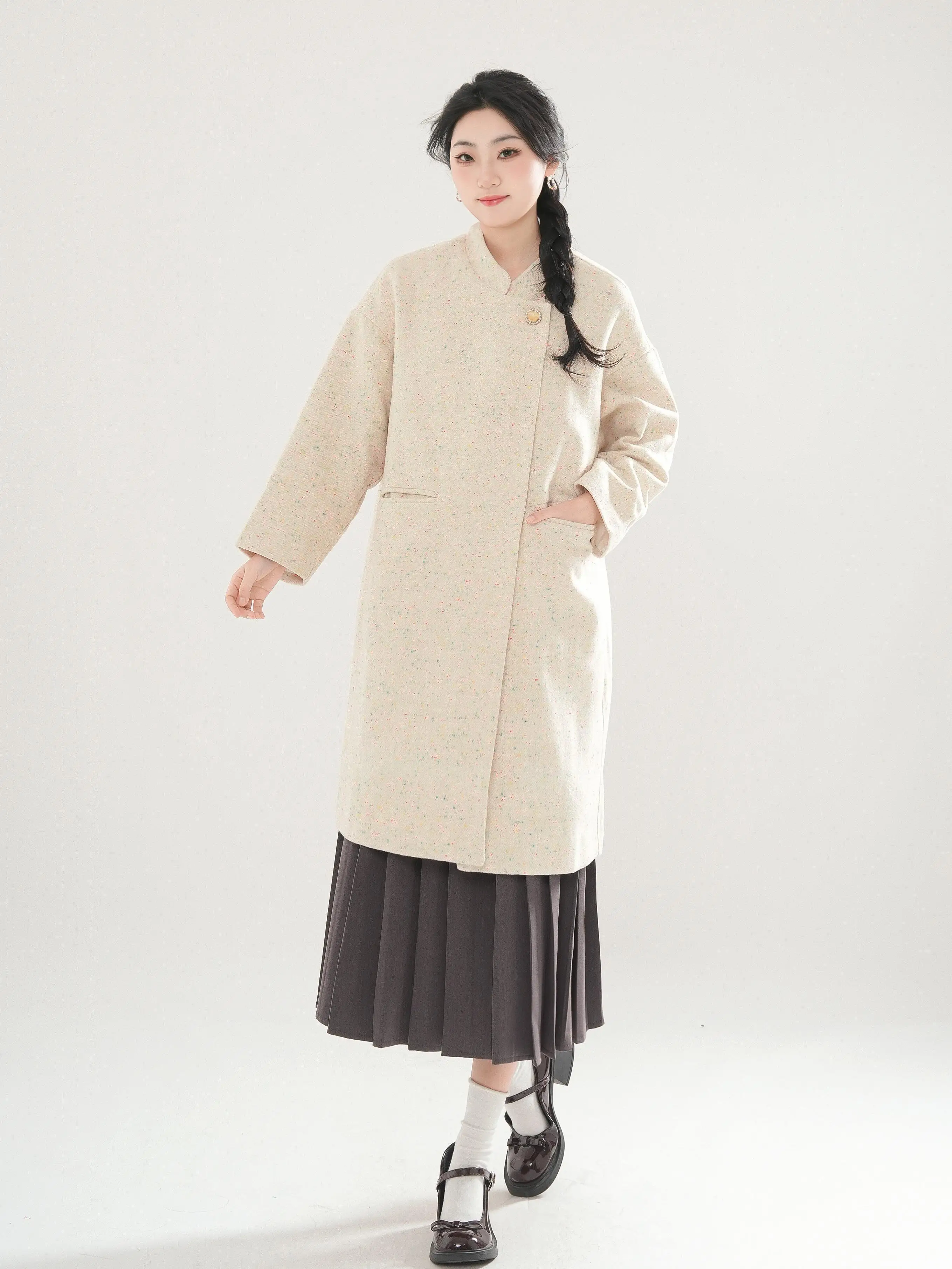 Cocoa Forest Original Chinese Sle Young High Sense Mid-Length Loose Coat Outerwear Women Winter New