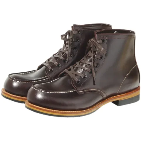 Goodyear-ручная работа, рабочая одежда из воловьей кожи с квадратным носком, ботинки с высокой трубкой, мотоциклетная кожаная мужская обувь в стиле ретро на шнуровке