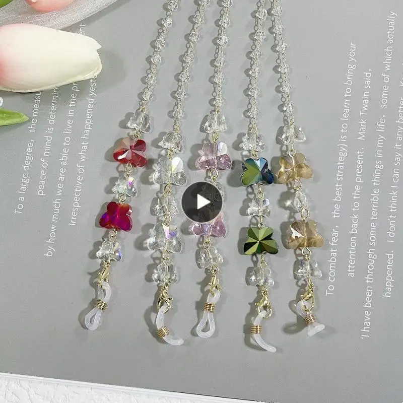 

Color Transparent Mask Hanging Rope Anti-lost Portable Sunglasses Holder Strap Crystal Butterfly Neck Cord Net Red Fashion