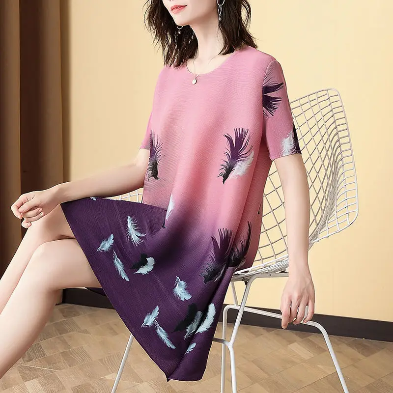 

Женское платье с коротким рукавом, свободное тонкое платье большого размера с круглым вырезом и принтом надписи на лето, 2022