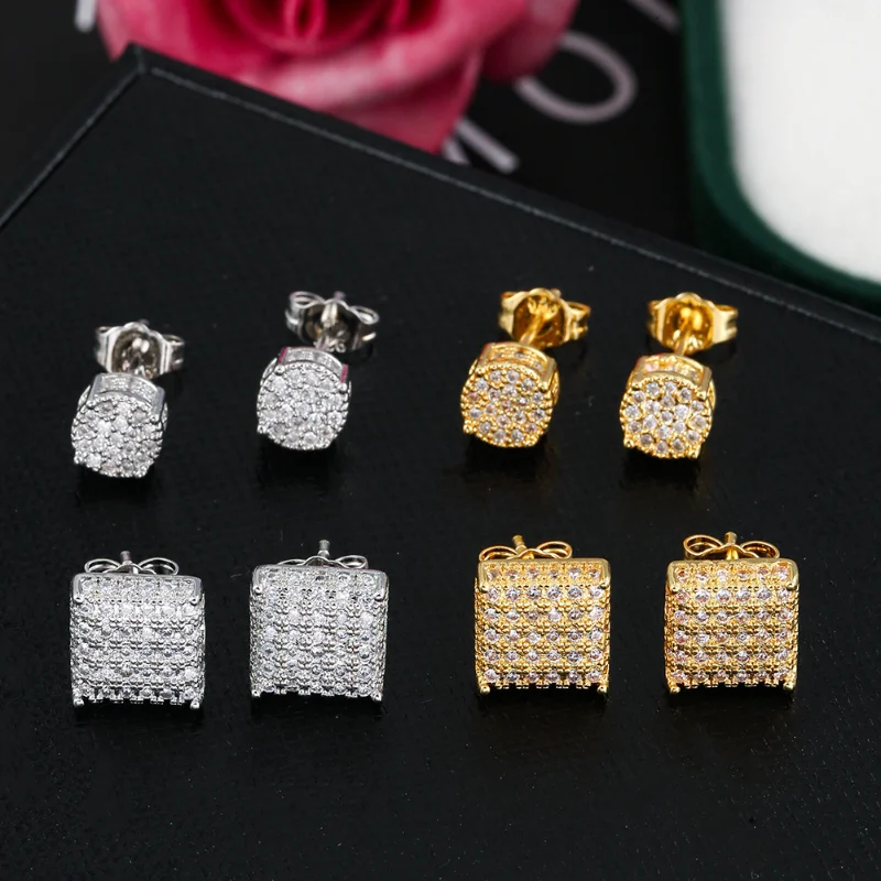

Fashion Zircon Silver Color Men and Women Stud Earrings Luxury Set with Zirconia Unisex Jewelry Hot New Crystal Free Shipping