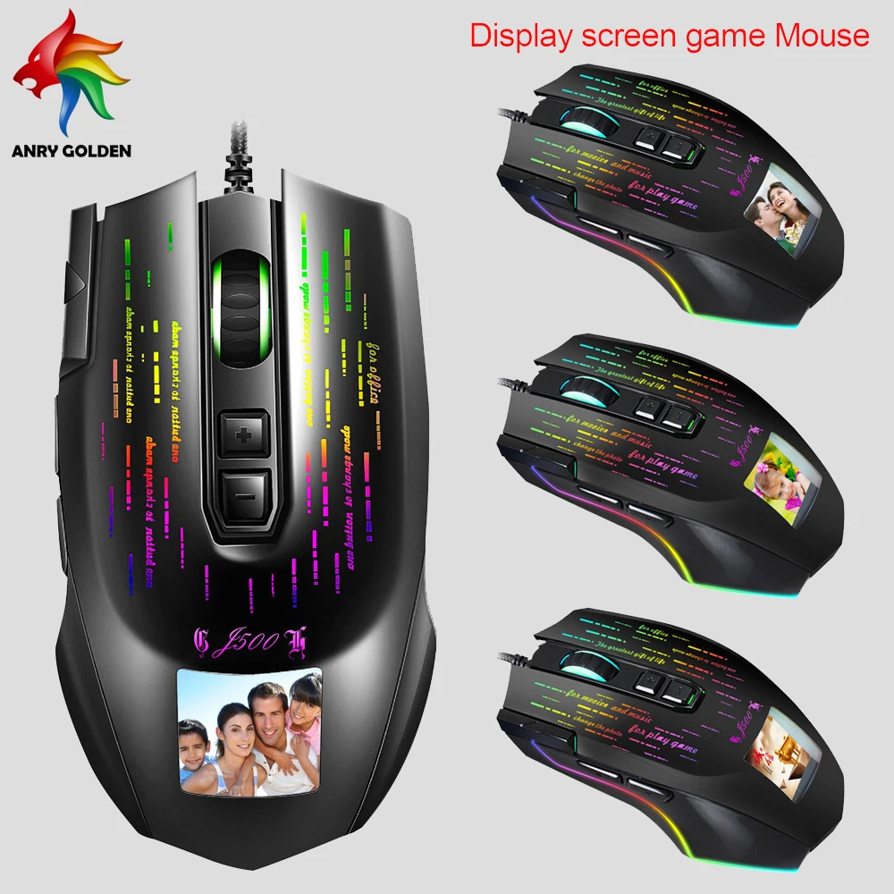 

J500 Display USB Wired Macro Programming Gaming Mouse 10000 DPI RGB Spectrum Backlit Computer Mice for Windows PC Gamers Laptop