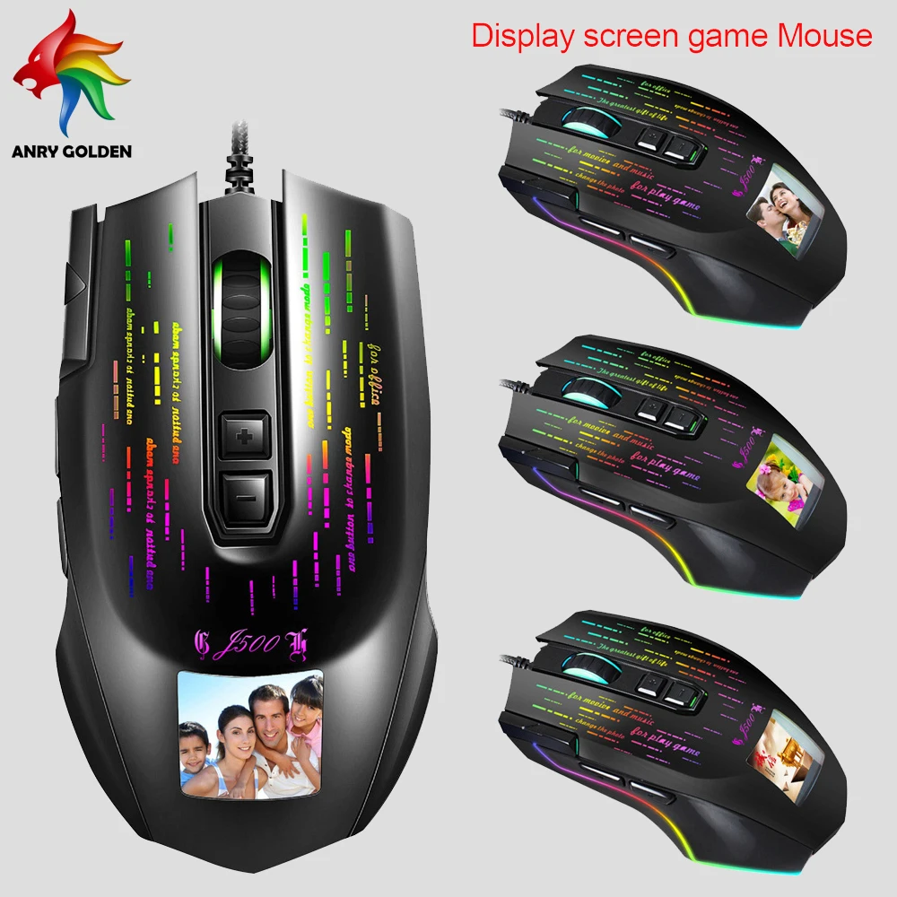 J500 дисплей USB Проводная Макросъемка игровая мышь 10000 DPI RGB спектр с подсветкой