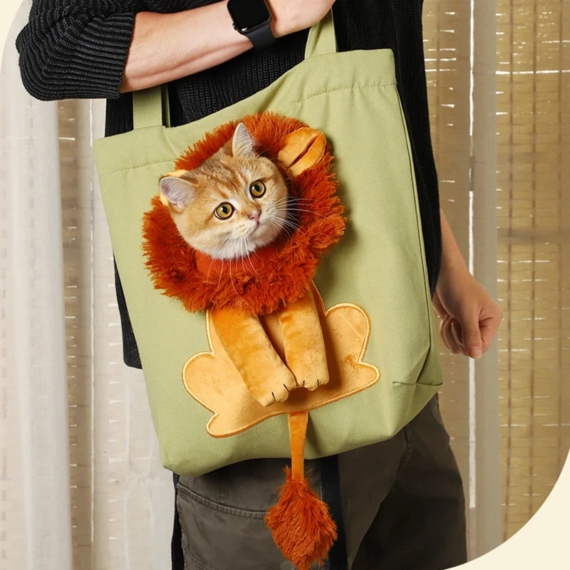 

Lion Design Pet Cat Carry Shoulder Bag Portable Breathable Cat Dog Carrier Bags Outgoing Travel Pets Handbag with Safety Zippers