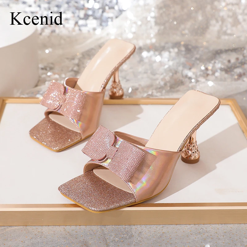 Kcenid Мода 2024 Лето странные высокие каблуки тапочки для женщин розовый узел