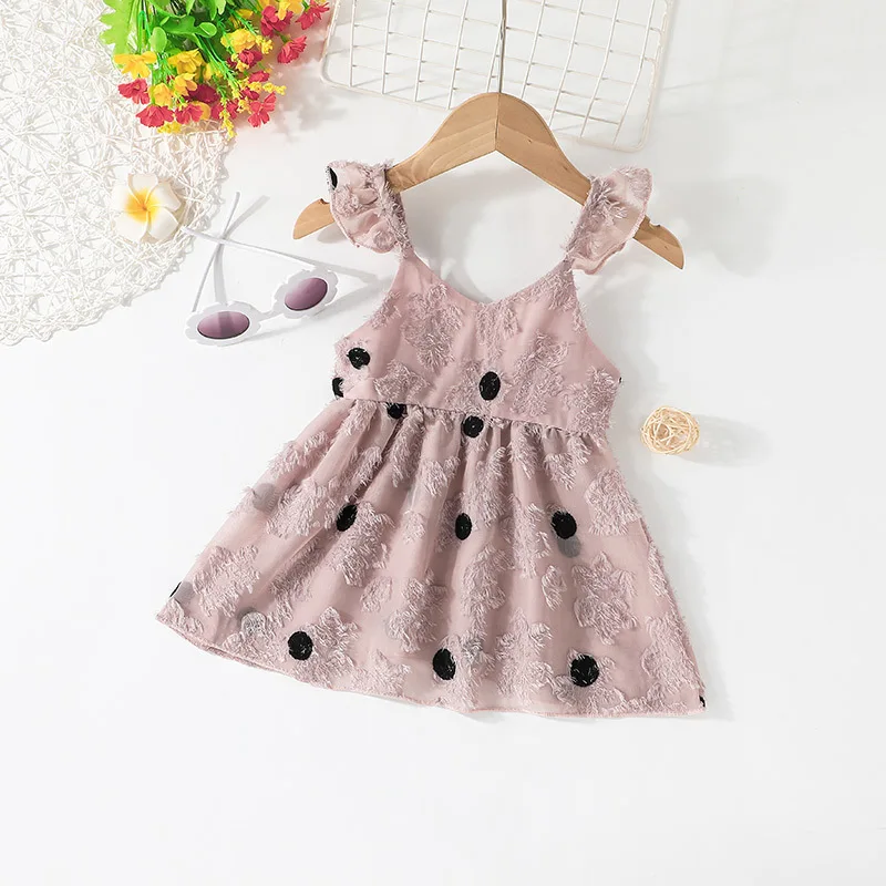 

Summer 2022 New Arrivals Girls Sleeveless Feather Pink Roupa Infantil Menina Cute Party Dress Custume 4-7T