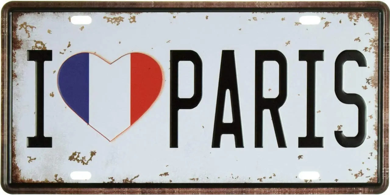 

I Love Paris Retro Vintage Auto License Plate Tin Sign Car Tag 6x12 inch 1 1