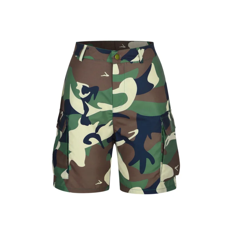 Camouflage Printed Women Mini Shorts High Waist Zipper Fly Short Cargo Pants with Big Pockets 2023 Summer Streetwear Trousers
