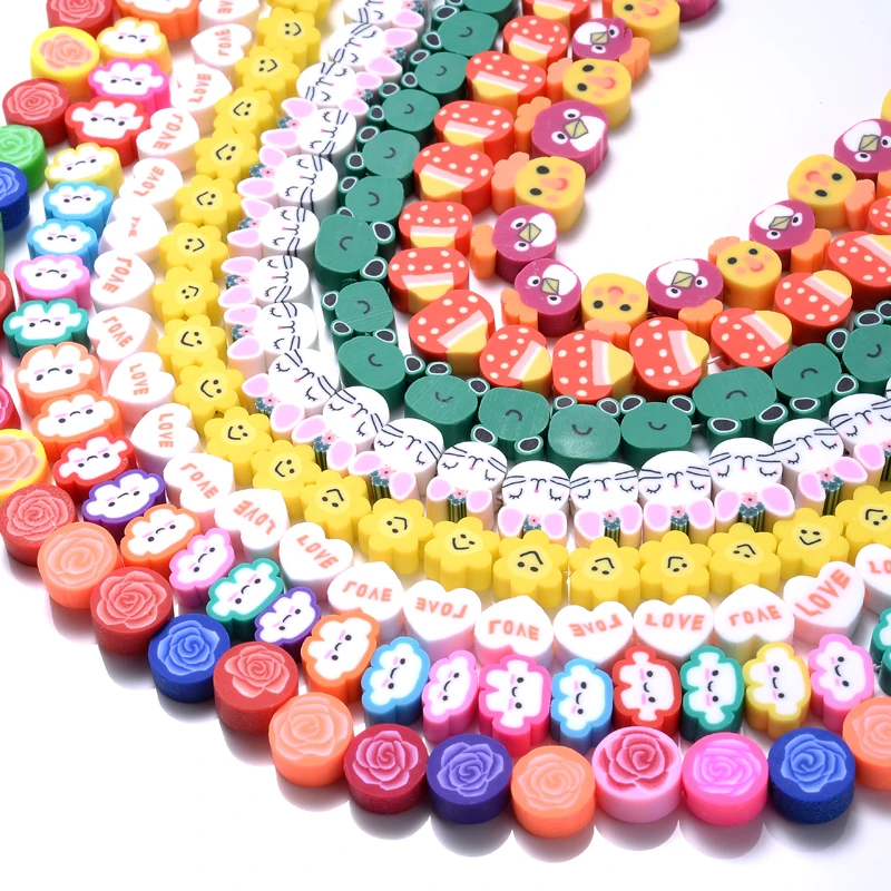 

Approx 38/40Pcs/Strap Flower Animal Heart Shape Clay Beads Polymer Loose Spacer Beads for Jewelry Making Bracelet Accessories