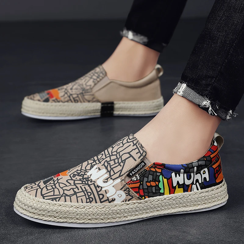 Туфли мужские холщовые лоферы эспадрильи пэчворк без застежки дышащие обувь