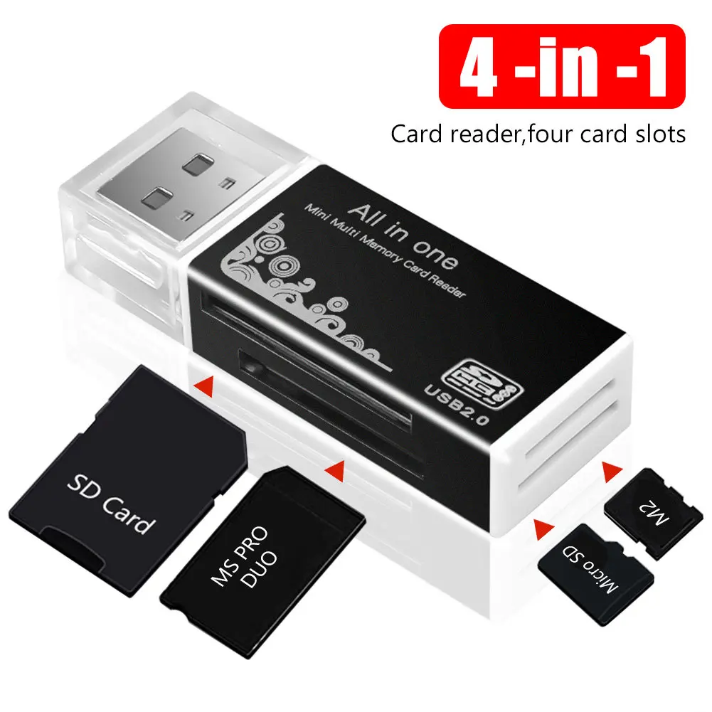 

4 в 1 устройство для чтения карт Micro SD адаптер SDHC MMC USB SD-память T-Flash M2 MS Duo USB 2,0 4 слота карта памяти