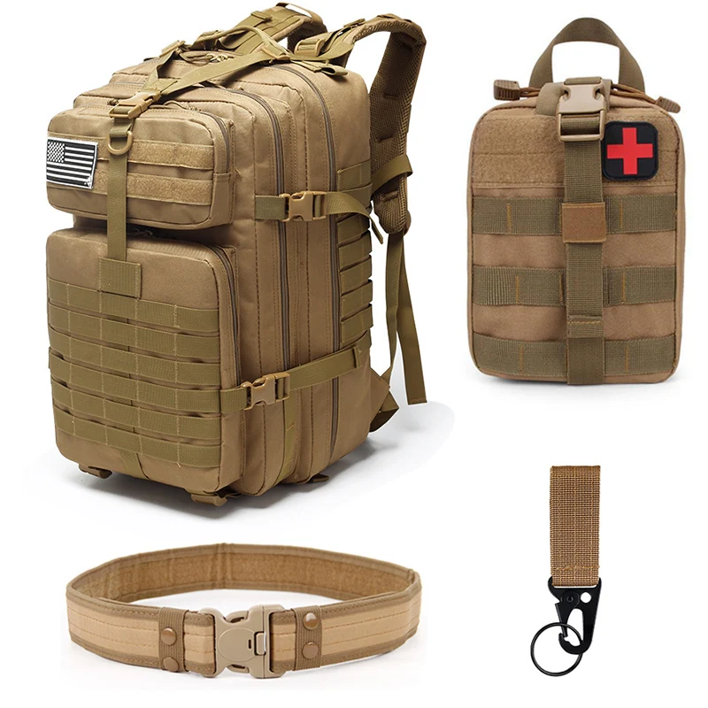 

4pcs 50L Large Capacity Men Army Military Tactical Backpack Set 3P Softback Outdoor Waterproof Bug Rucksack Hiking Hunting Bags