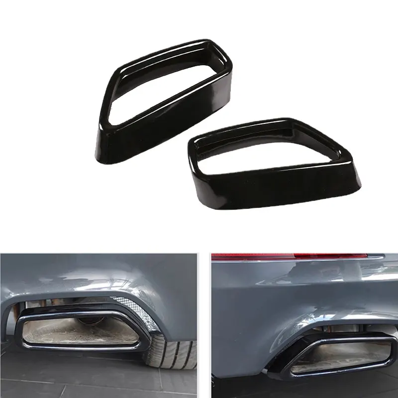 Stainless Steel 2pcs Glossy Black Car Tail Muffler Exhaust Pipe Output Cover Trim For BMW 5 6 Series GT G30 G38 G32 2018 - 2021