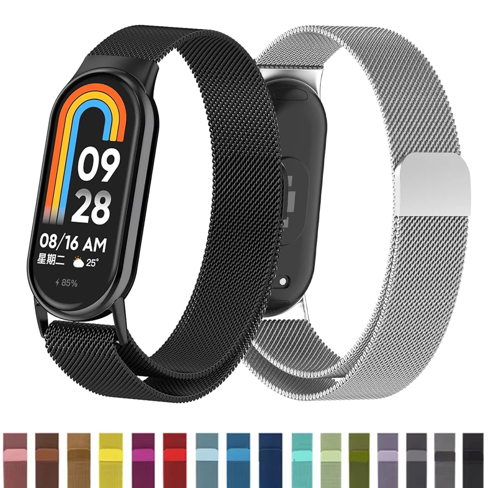 Фото Браслет из нержавеющей стали для mi band 8 9, аксессуары для miband 8, mi band 9, Магнитная Петля, ремешок для браслета Xiaomi mi band 9 №1