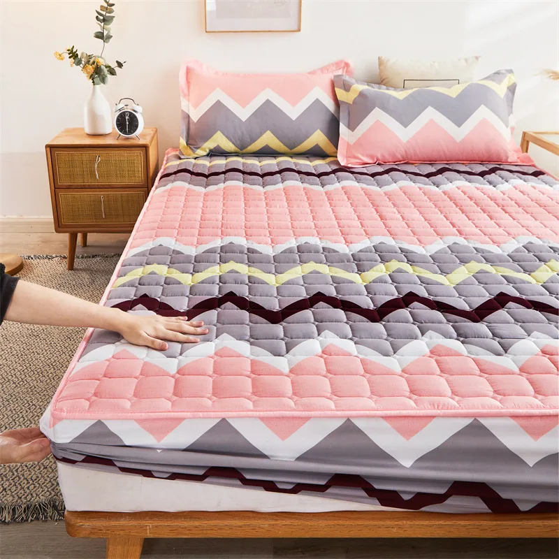 

3pcs Multi Size sheets for bed Cover Thicken Quilted Mattress Cover fitted bed sheet Air-Permeable sheets with 2piece pillowcase