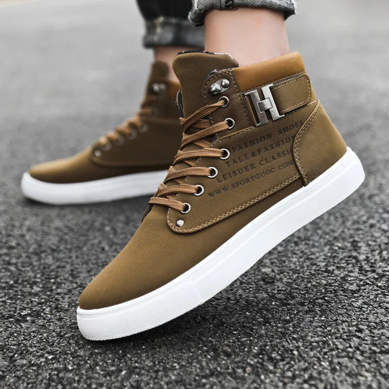 

2023 New Style Men's vulcanized shoes Spring/Autumn Men shoes High quality frosted suede casual shoes Belt buckle high top shoes