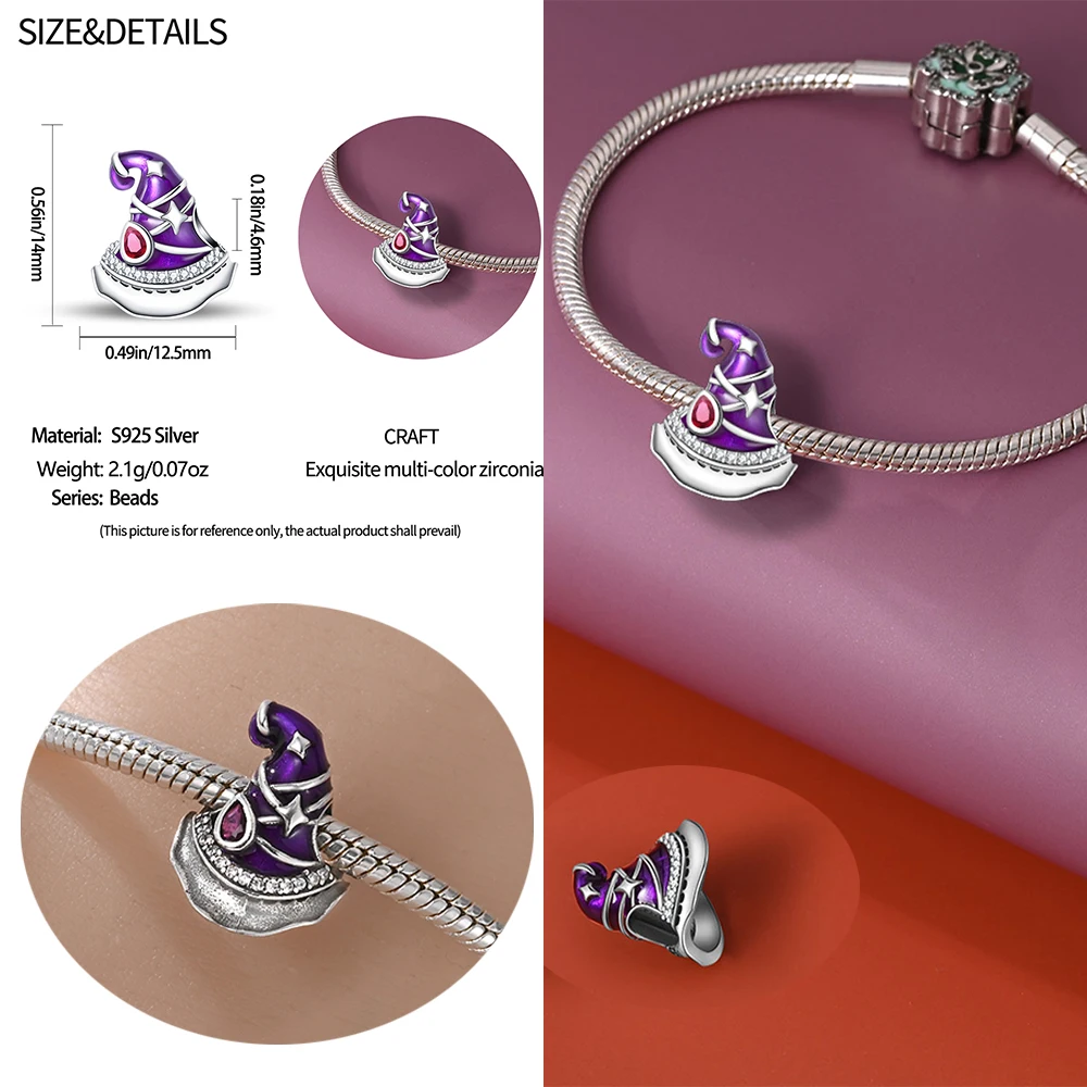 Стерлингового Серебра 925 волшебная книга шляпа ведьмы и корона светящийся череп