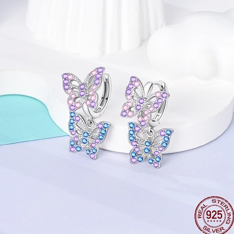 Серебро 925, весенние цветные циркониевые бабочки, фея, цветок, пчела, серия, женские серьги, изысканные ювелирные изделия на день Святого Валентина, подарок