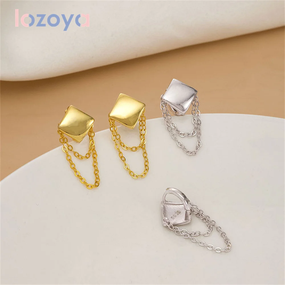 

Женские серебряные серьги Lozoya 925 пробы, циркониевая цепочка для ушей с геометрической бахромой, модные ювелирные украшения для пирсинга, по...