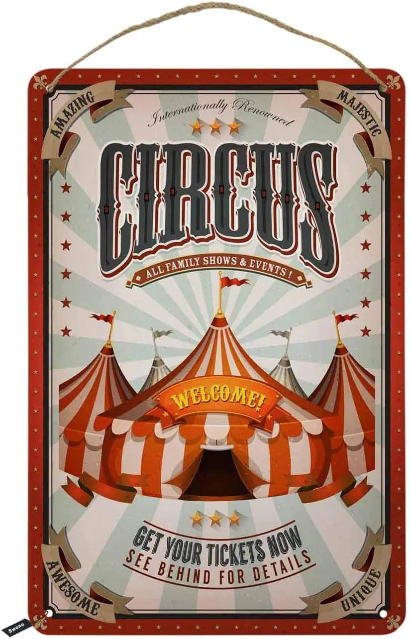 Swono Crcus Tn Sgns come Get Your tckets Now Плакат Vntge Metl Sgn для мужчин и женщин Wll Декор Brs Revival Cafe Pubs