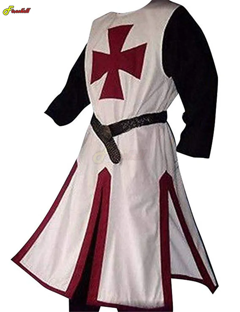 

Men's Medieval Warriors Knight Templar Crusader Costume Adult Gown Sleeveless Shirt Top Cross Tabard Surcoat Tunic Clothes