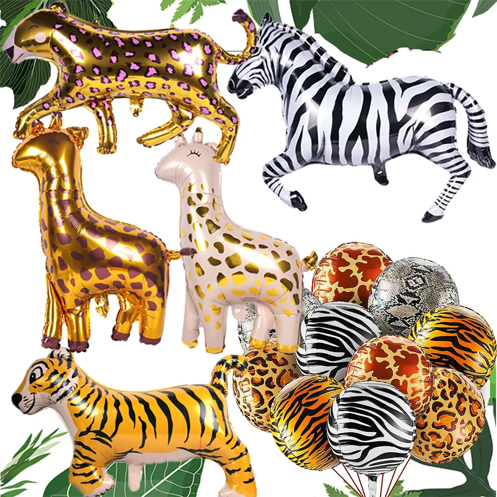 Набор товаров для вечеринки с животным принтом леопарда в стиле сафари для дня рождения, включающий тарелки для ужина, салфетки, стаканы, воздушные шары и посуду для стола для детского праздника или вечеринки в честь рождения малыша.