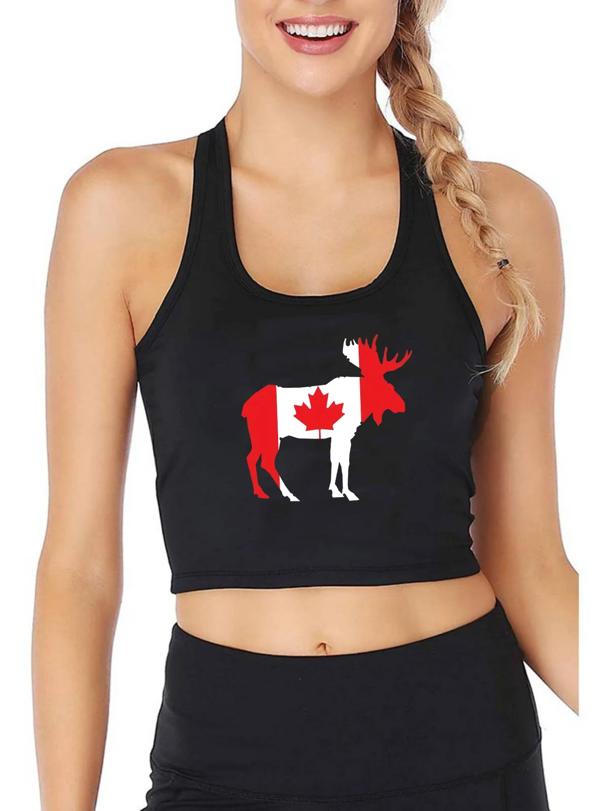 

Canada Moose Design Red Maple Leaf of Canadian Flag Tank Tops Women Breathable Slim Crop Top Gym Fitness Tee Summer Camisole