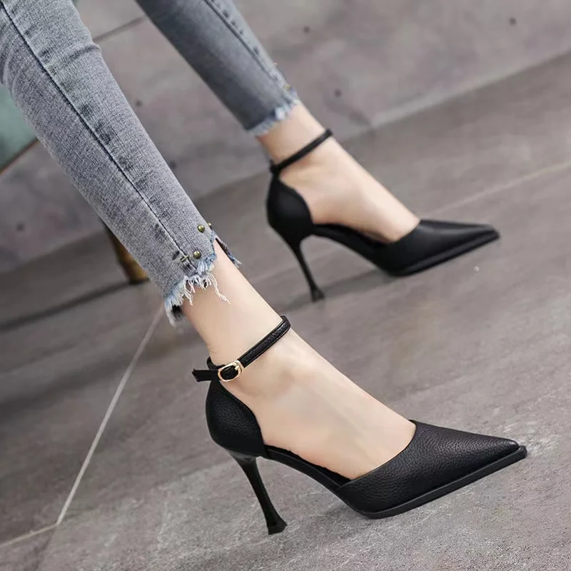 

Shoes for Women 2023 High Quality Ankle Strap Women's Sandals Mature Elegant Party Sandals Women Pointed Toe Solid Ladies Shoes