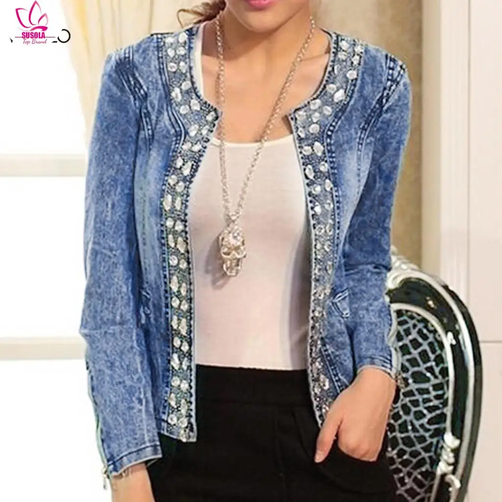 Женская джинсовая куртка с длинным рукавом SUSOLA повседневная верхняя одежда из