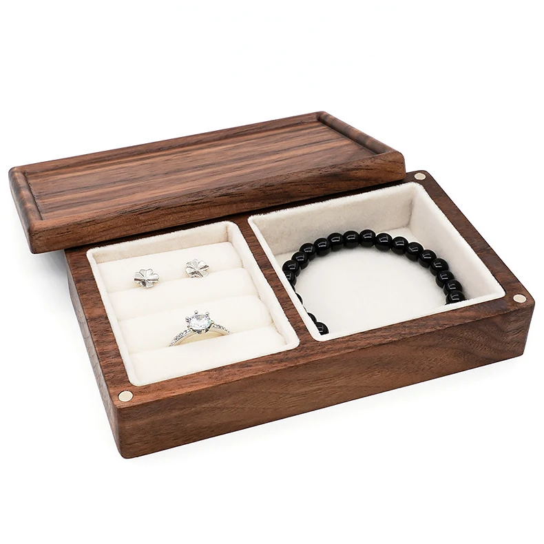 Personalised Walnut Wood Jewellery Stud Ring Necklace Ring Storage Box Wedding Storage Box Carry Case Christmas Gift Wholesale